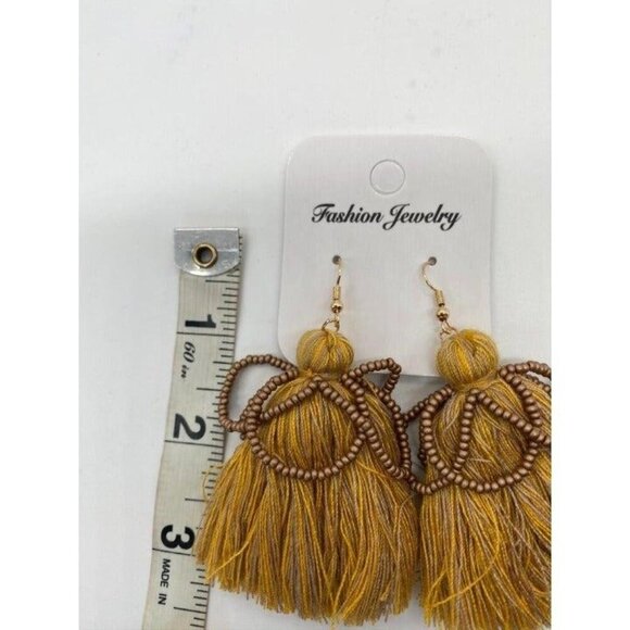Bohemian Yellow Fringe Tassel Beaded Earrings Womens Long Dangle Drop Fashion - Picture 3 of 5
